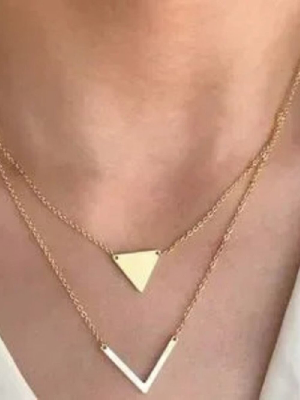 Gold Stainless Steel 1pc Triangle Geometric Layered Necklace